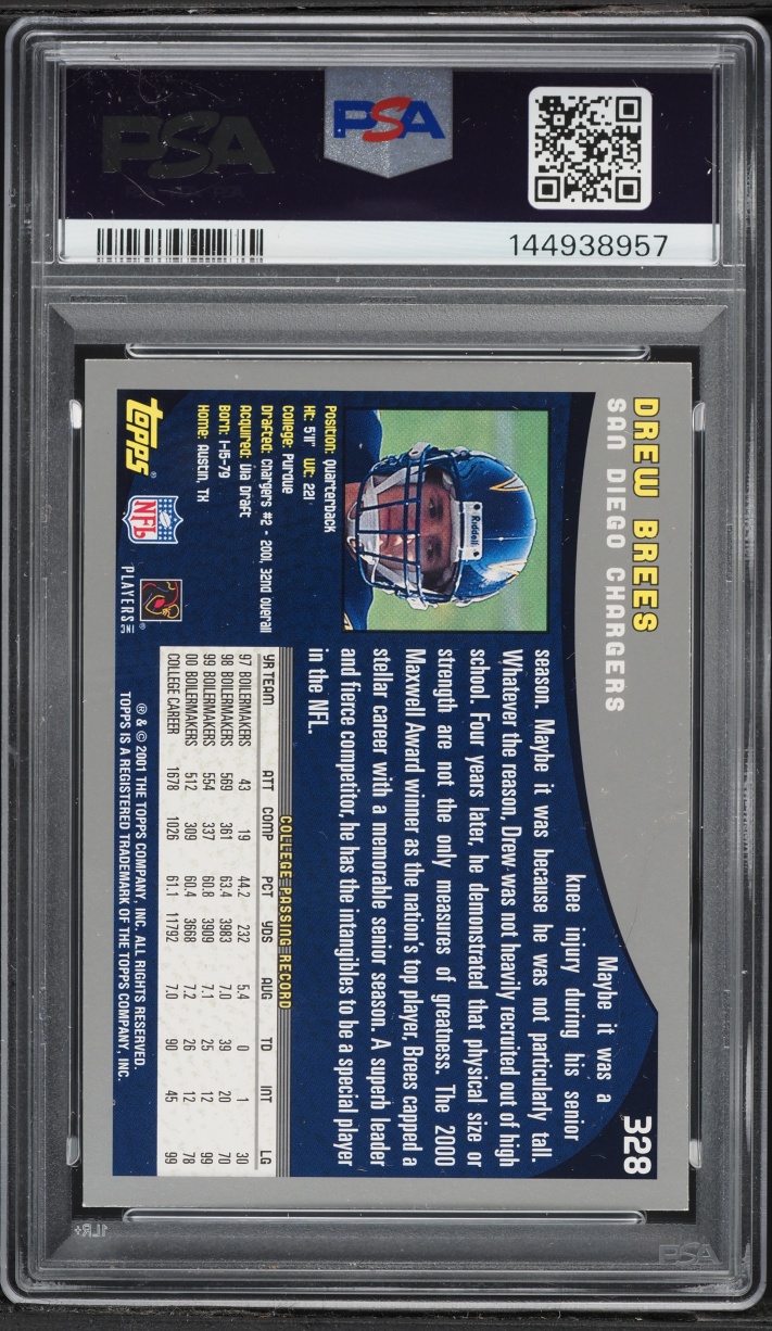 2001 Topps Football Drew Brees ROOKIE #328 PSA 8 NM-MT