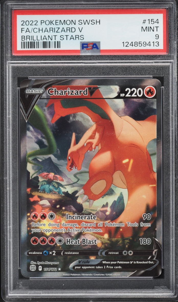 2022 Pokemon Sword & Shield Brilliant Stars Full Art Charizard V #154 PSA 9 MINT