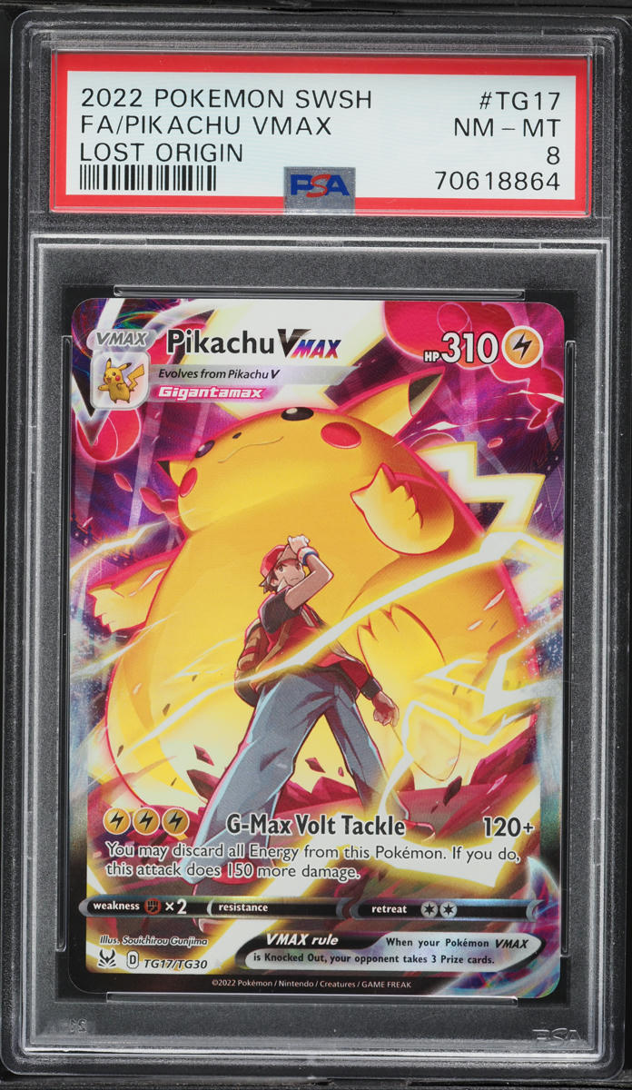 2022 Pokemon Sword & Shield Lost Origin Full Art Pikachu VMAX #TG17 PSA 8 NM-MT