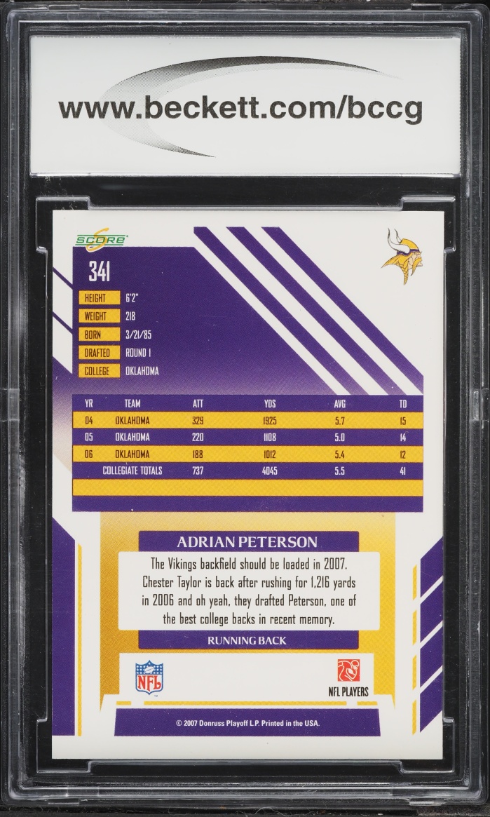 2007 Score Football Adrian Peterson ROOKIE #341 BCCG 10
