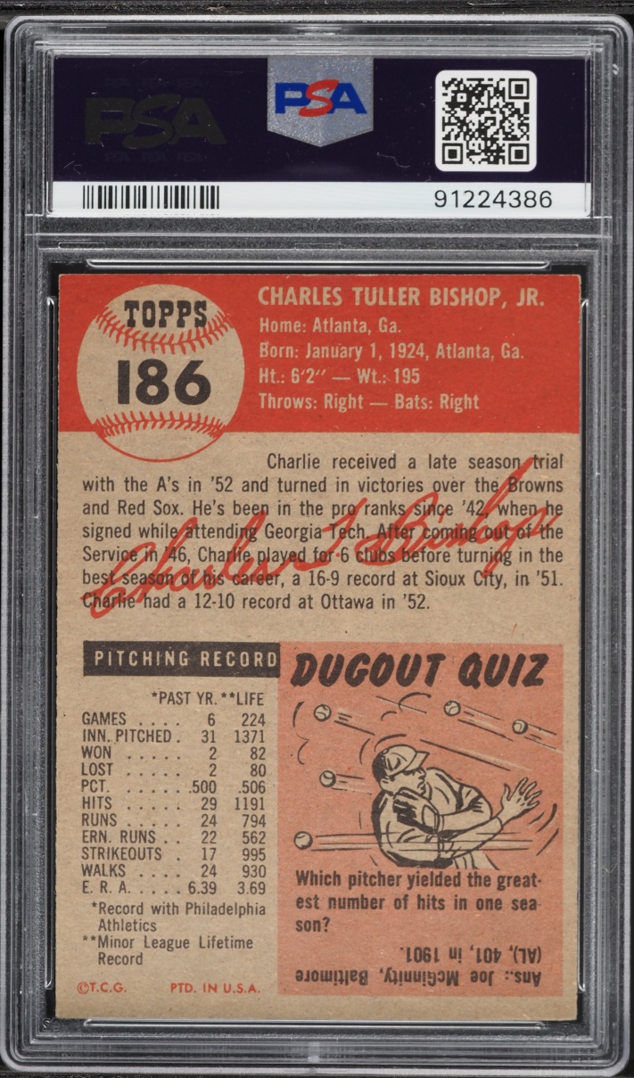 1953 Topps Charlie Bishop #186 PSA 7 NRMT
