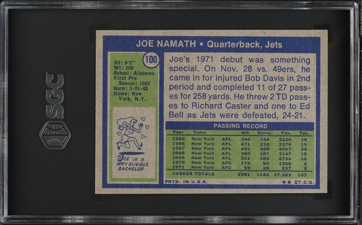 1972 Topps Football Joe Namath #100 SGC 6.5 EXMT+