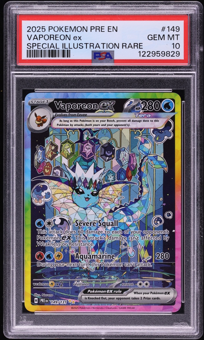 2025 Pokemon Scarlet & Violet Prismatic Evolutions SIR Vaporeon ex #149 PSA 10 GEM MINT