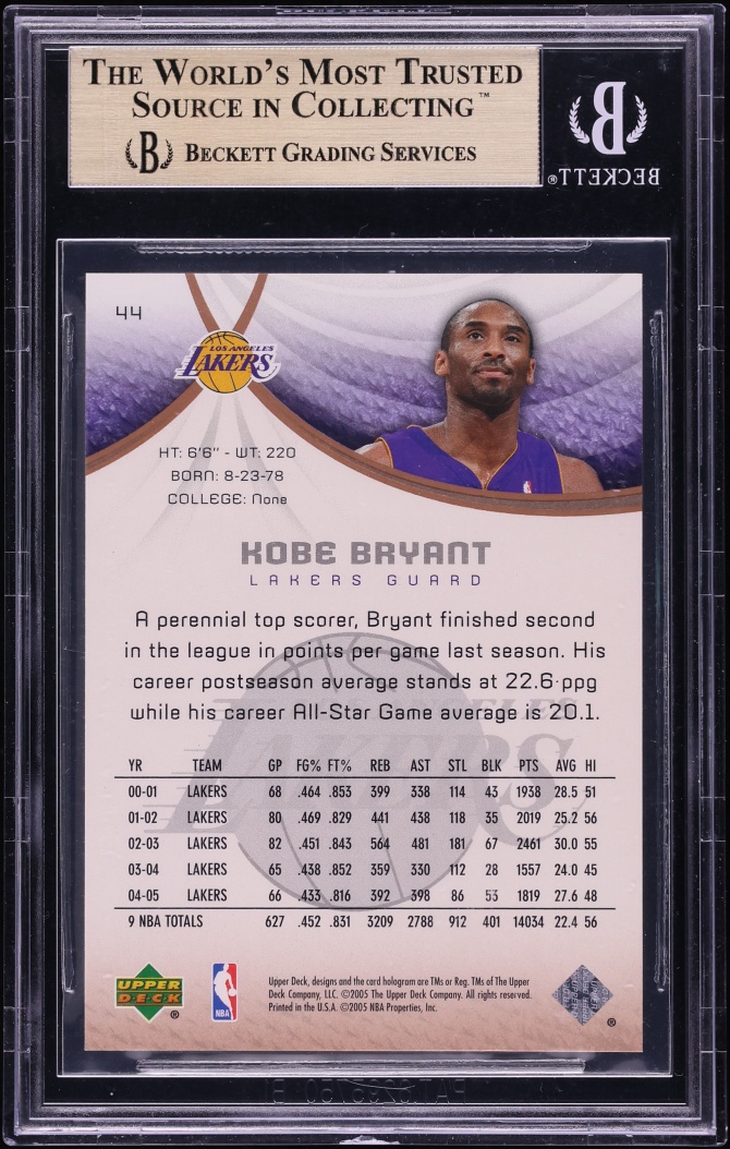 2005 SP Game Used Kobe Bryant /100 #44 BGS 9.5 GEM MINT