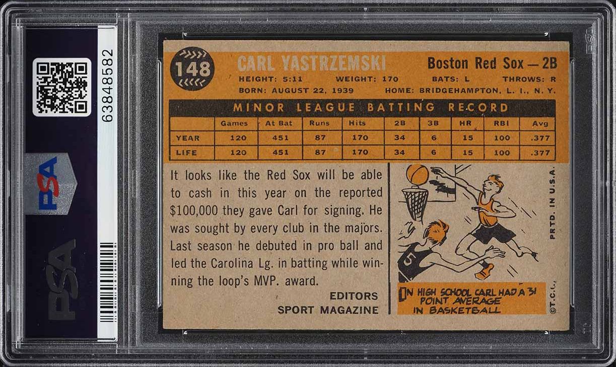 1960 Topps Carl Yastrzemski ROOKIE AUTO DNA 10 #148 PSA 5 EX