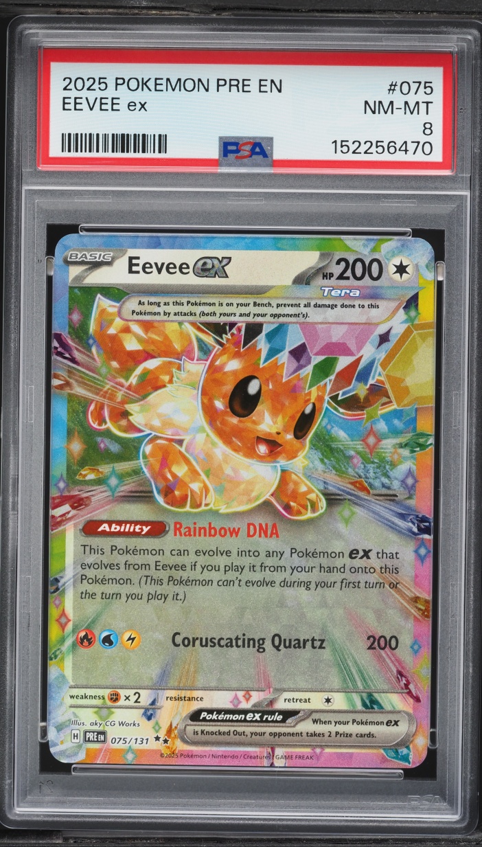 2025 Pokemon Scarlet & Violet Prismatic Evolutions Holo Eevee EX #75 PSA 8 NM-MT