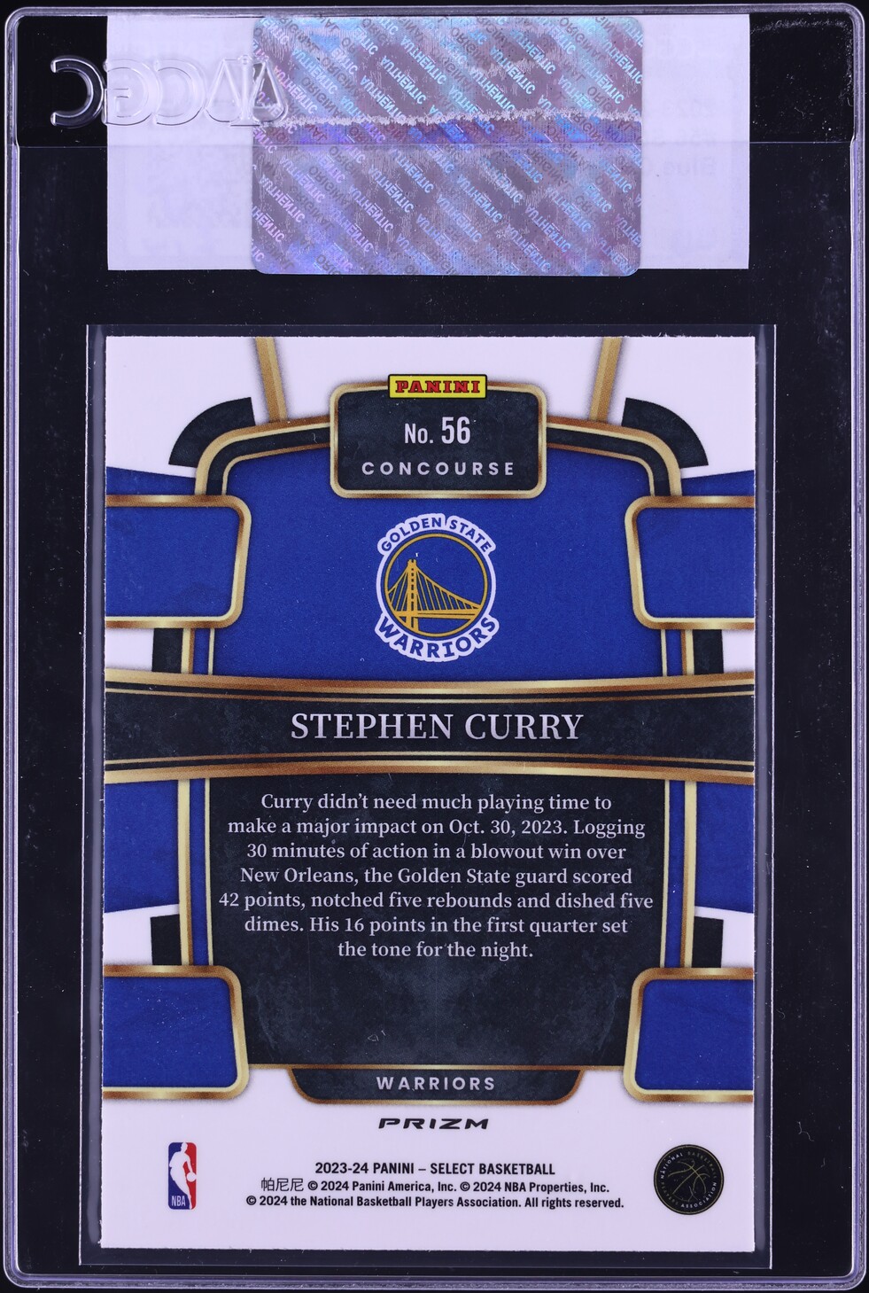 2023 Select Concourse Blue Cracked Ice Stephen Curry #56 CGC AUTH