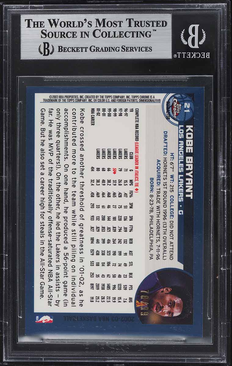 2002 Topps Chrome Black Refractor Kobe Bryant /99 #21 BGS 9 MINT