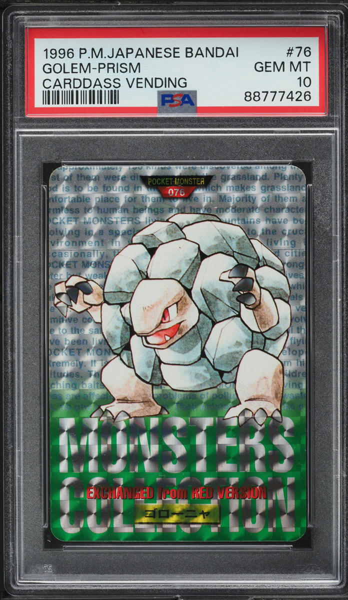 1996 Pokemon Japanese Bandai Carddass Vending Prism Golem #76 PSA 10 GEM MINT
