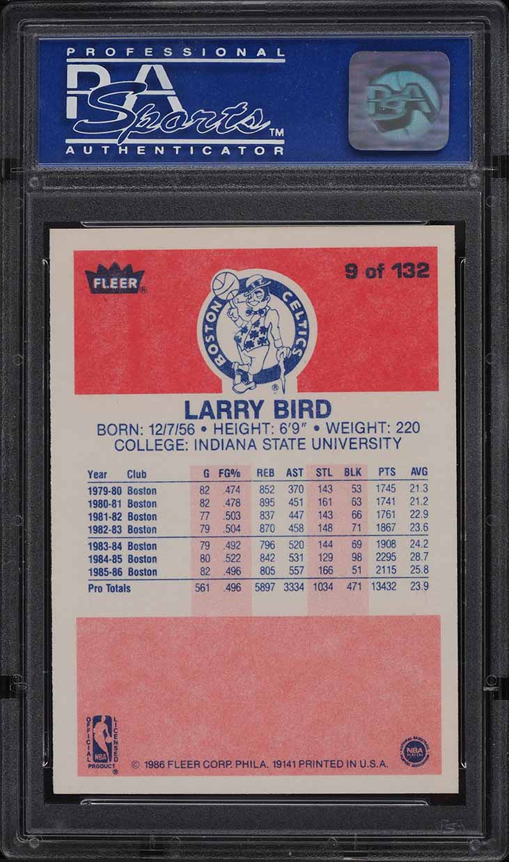 1986 Fleer Basketball Larry Bird #9 PSA 9 MINT