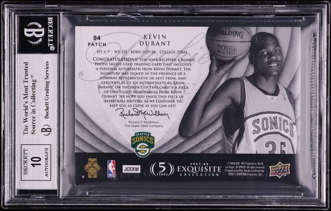 2007 Exquisite Collection Kevin Durant ROOKIE PATCH AUTO /99 #94 BGS 8.5 NM-MT+