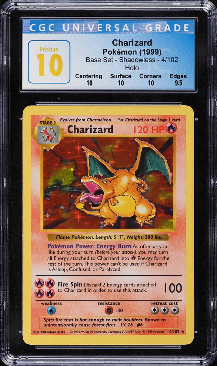 1999 Pokemon Base Set Shadowless Holo Charizard #4 CGC 10 PRISTINE