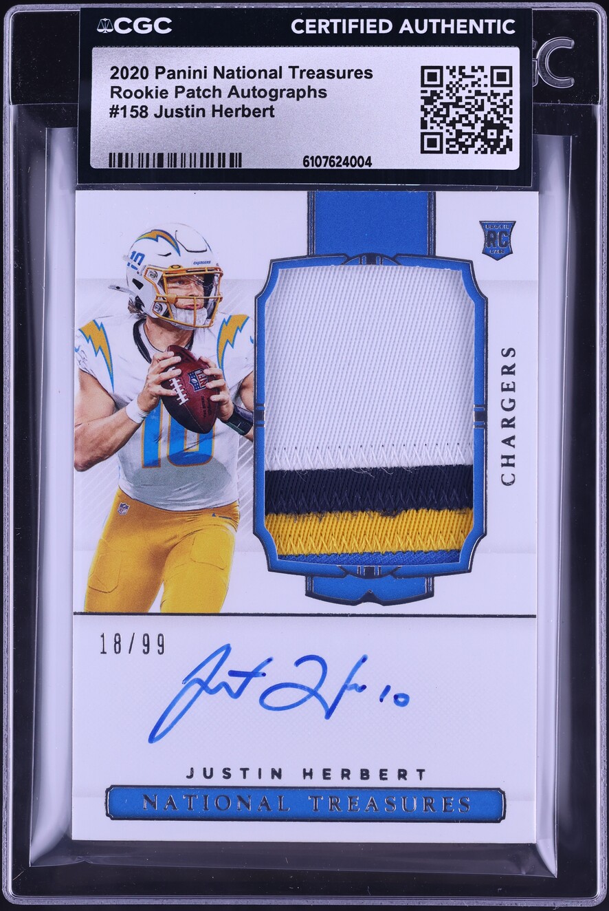 2020 National Treasures Justin Herbert ROOKIE PATCH AUTO /99 #158 CGC AUTH