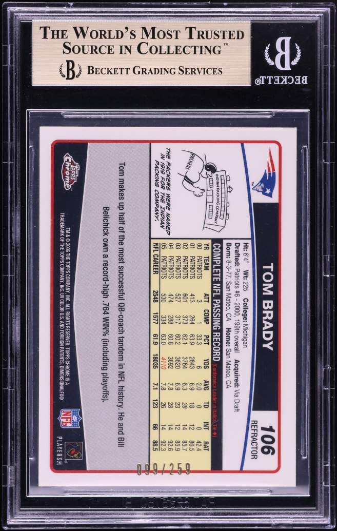 2006 Topps Chrome Red Refractor Tom Brady /259 #106 BGS 9.5 GEM MINT - Photo 2
