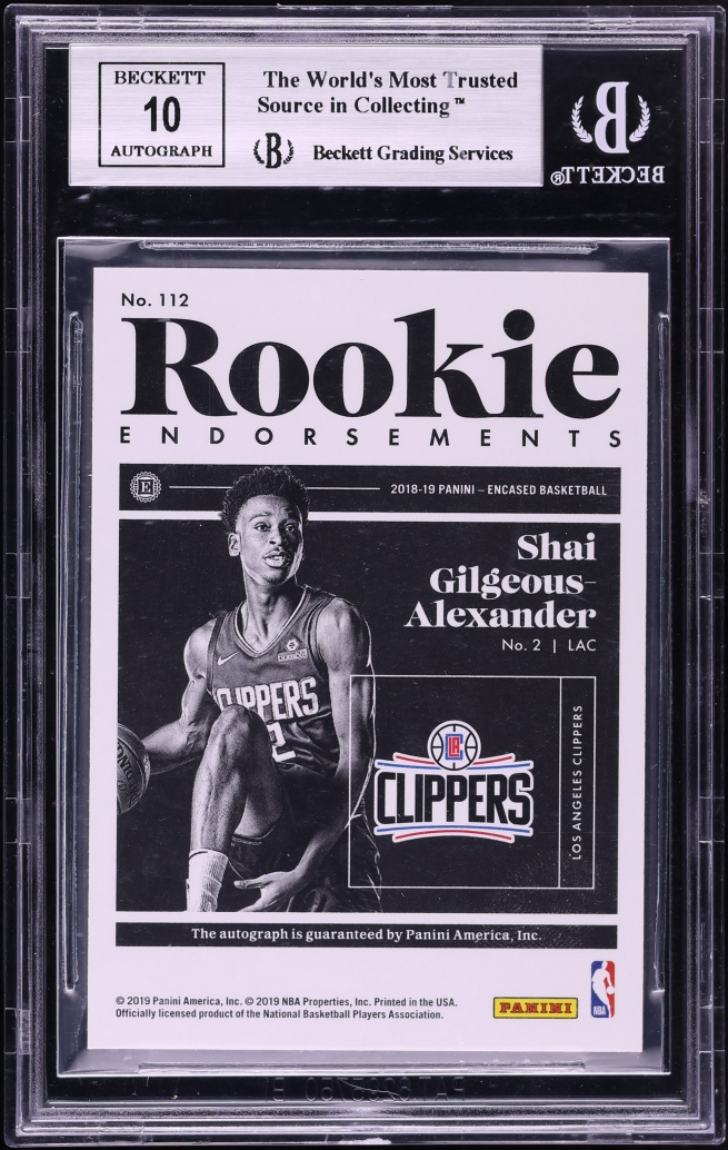 2018 Panini Encased Red Shai Gilgeous-Alexander ROOKIE AUTO 1/25 #112 BGS 9 MINT - Photo 2