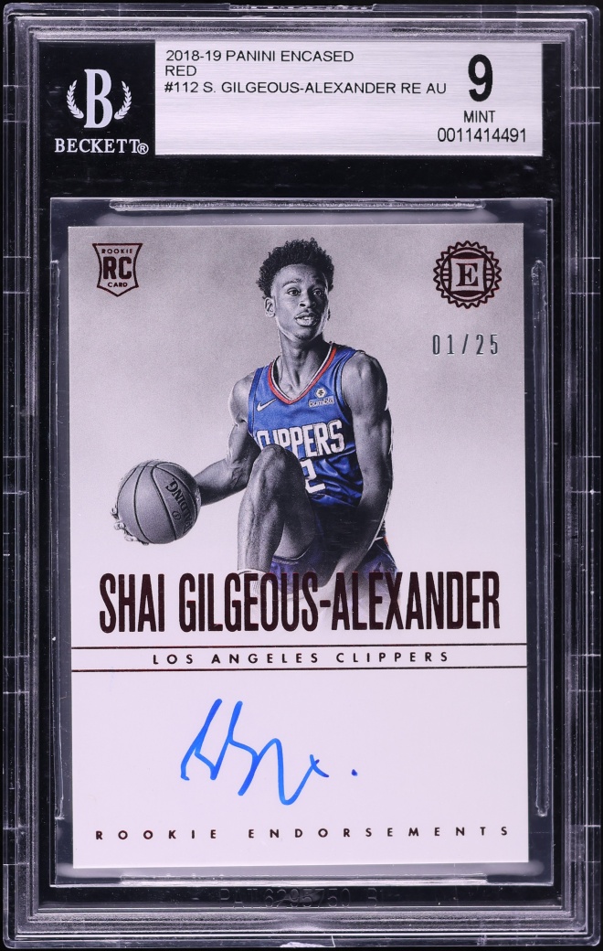 2018 Panini Encased Red Shai Gilgeous-Alexander ROOKIE AUTO 1/25 #112 BGS 9 MINT