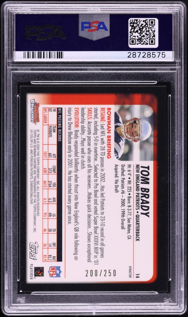 2003 Bowman Chrome Xfractor Tom Brady /250 #14 PSA 9 MINT - Photo 2