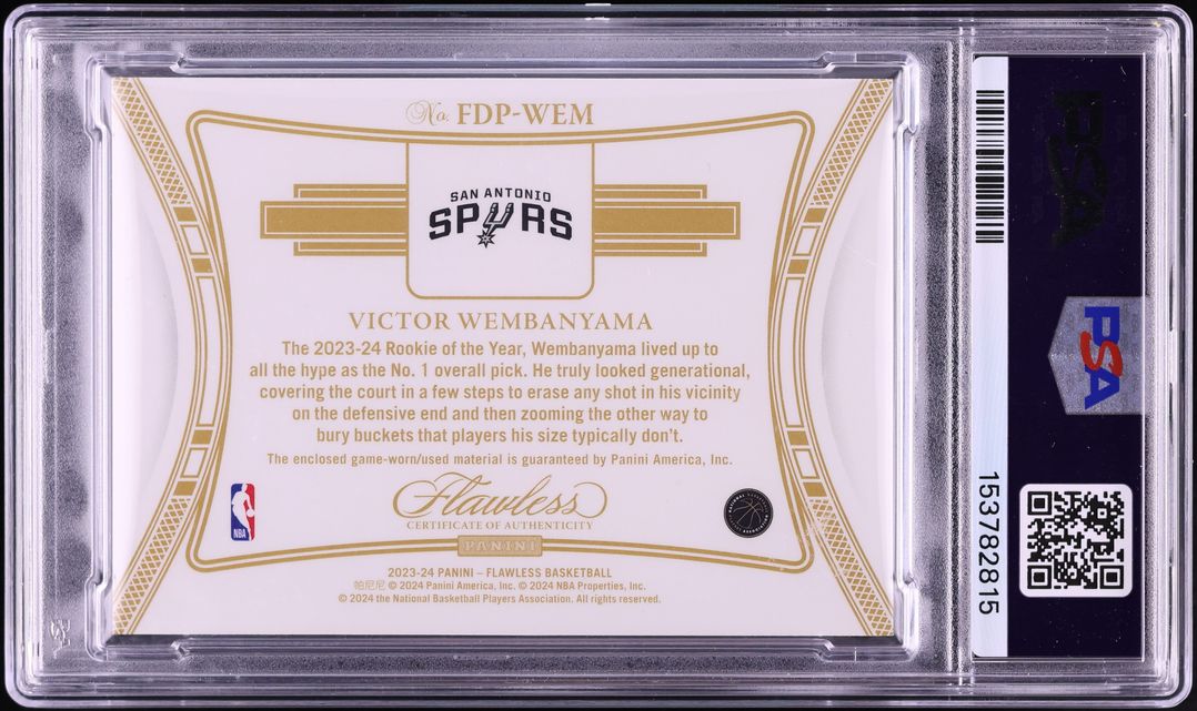 2023 Panini Flawless Victor Wembanyama ROOKIE PATCH /20 #FDP-WEM PSA 10 GEM MINT - Photo 2