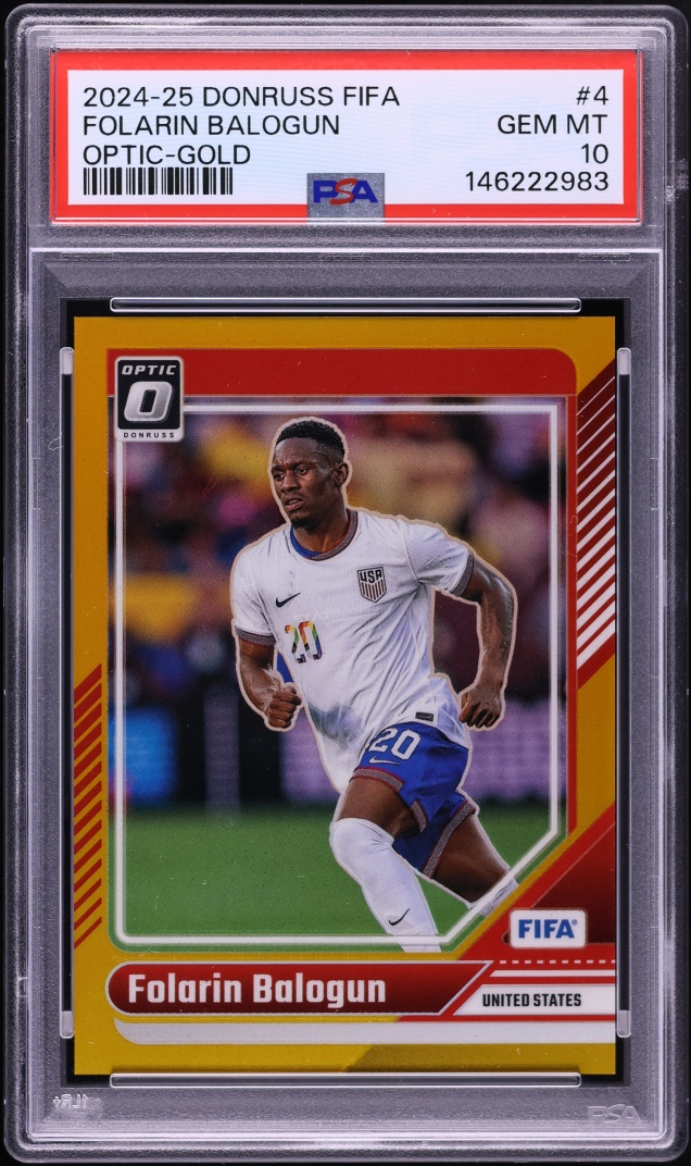 2024 Donruss Optic FIFA Gold Folarin Balogun 1/10 #4 PSA 10 GEM MINT