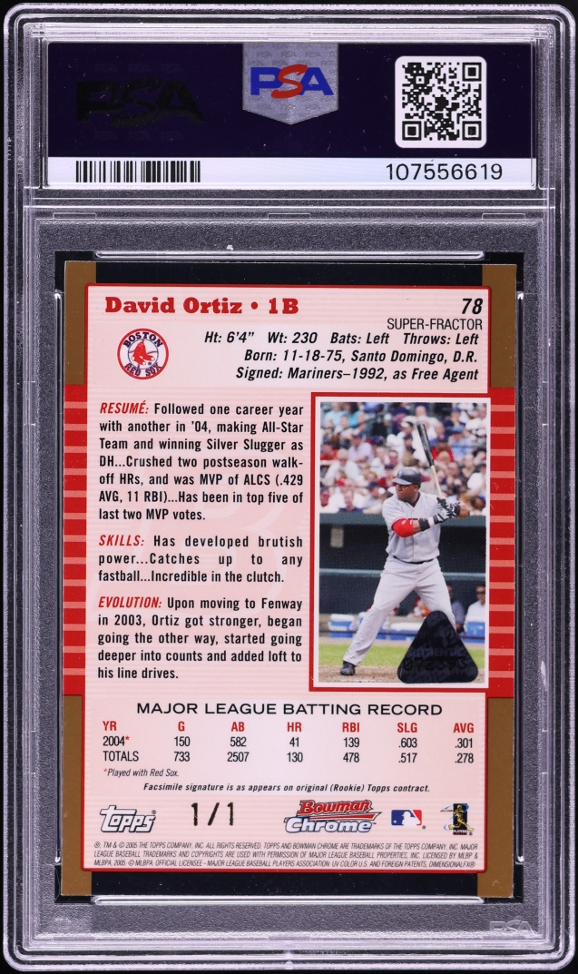 2005 Bowman Chrome Superfractor David Ortiz 1/1 #78 PSA 8 NM-MT - Photo 2