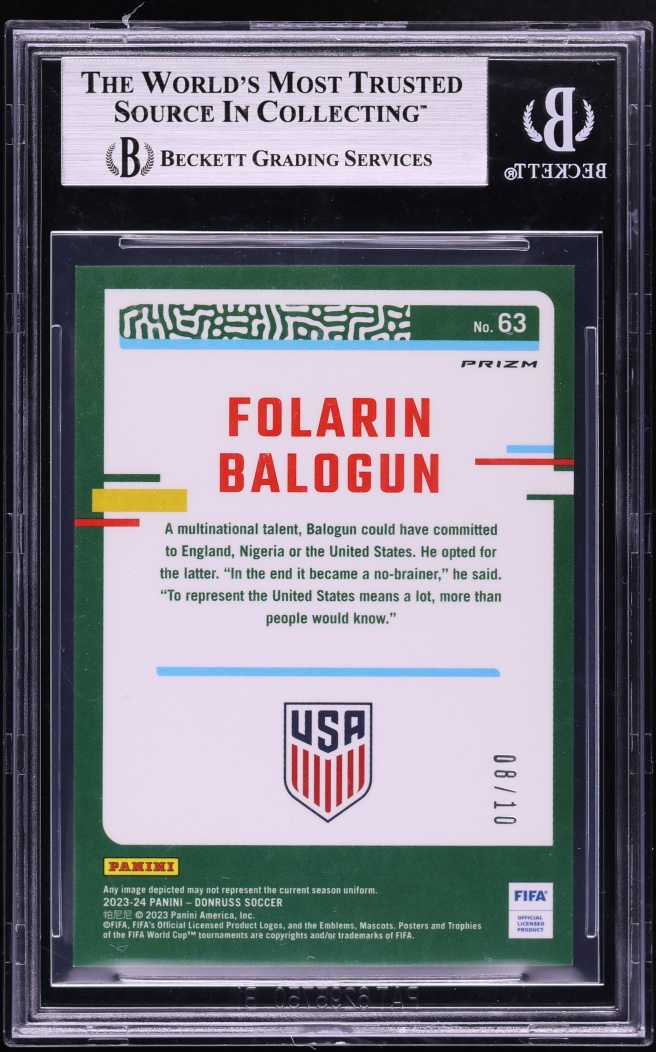 2023 Donruss Optic FIFA Gold Folarin Balogun /10 #63 BGS 9 MINT - Photo 2