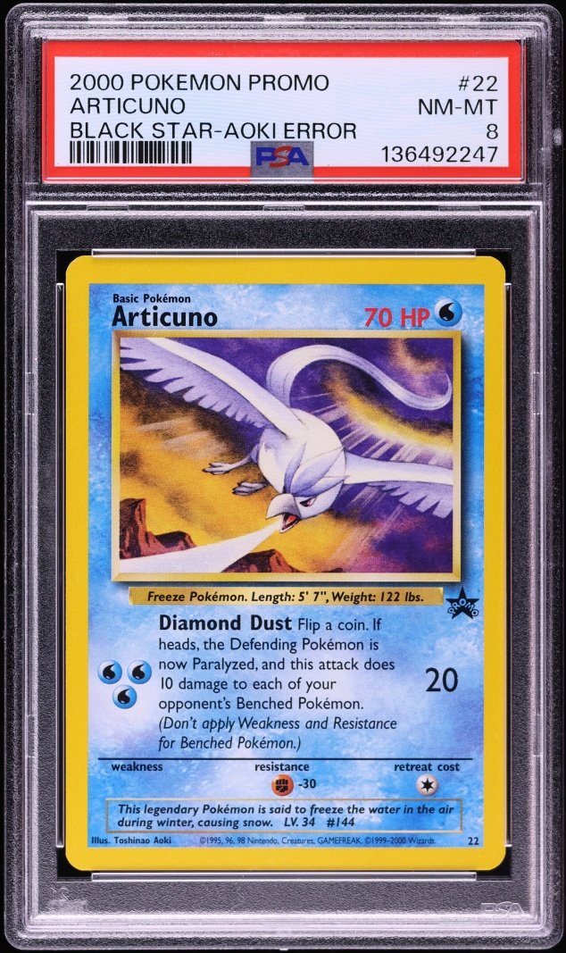 2000 Pokemon Black Star Promo Aoki Error Articuno #22 PSA 8 NM-MT