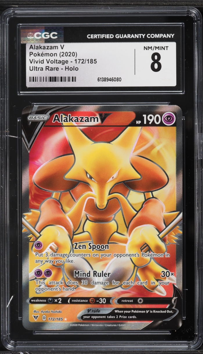 2020 Pokemon Sword & Shield Vivid Voltage Full Art Alakazam V #172 CGC 8 NM-MT