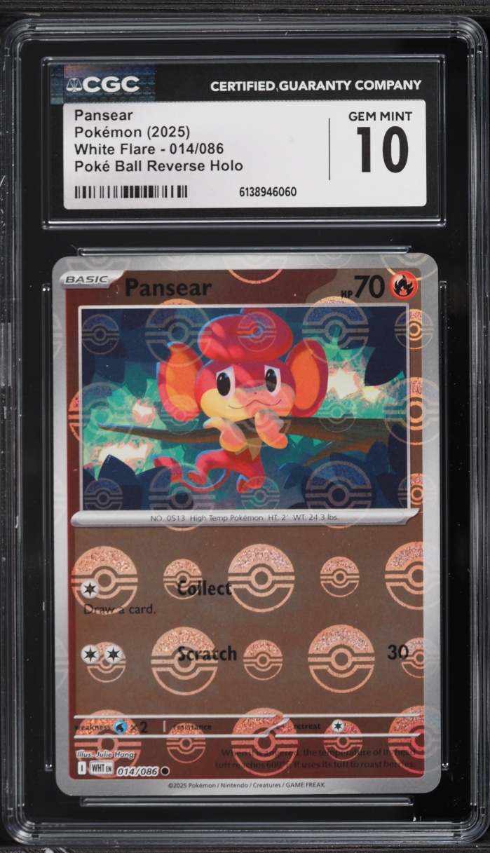 2025 Pokemon SV White Flare Poke Ball Reverse Holo Pansear #14 CGC 10 GEM MINT