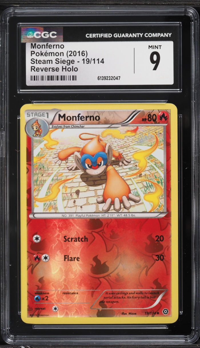 2016 Pokemon XY Steam Siege Reverse Holo Monferno #19 CGC 9 MINT