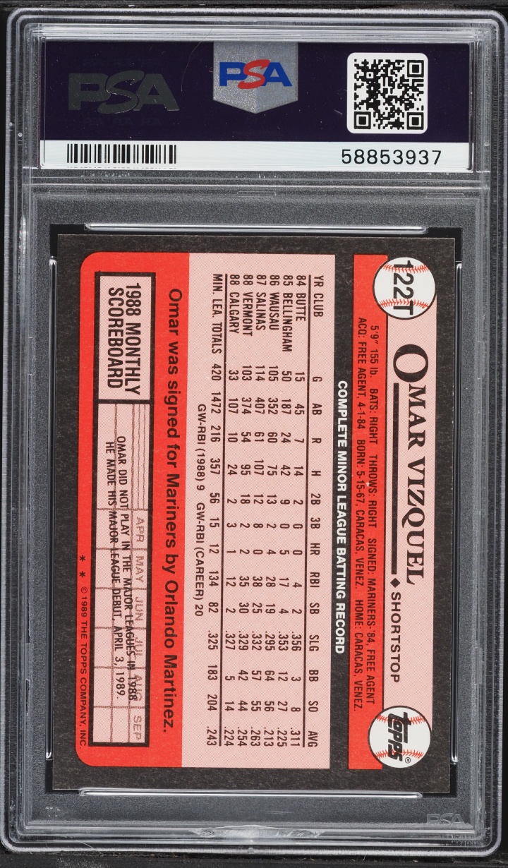 1989 Topps Traded Tiffany Omar Vizquel ROOKIE #122T PSA 8 NM-MT