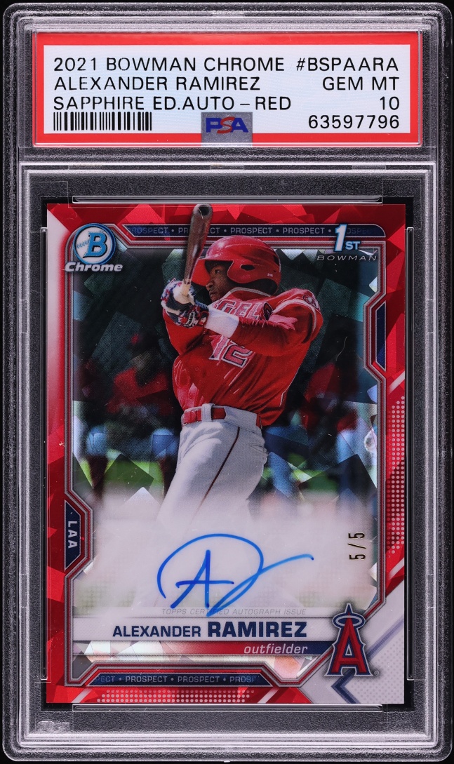 2021 Bowman Chrome Sapphire Red Alexander Ramirez PROSPECT AUTO 5/5 #BSPA-ARA PSA 10 GEM MINT
