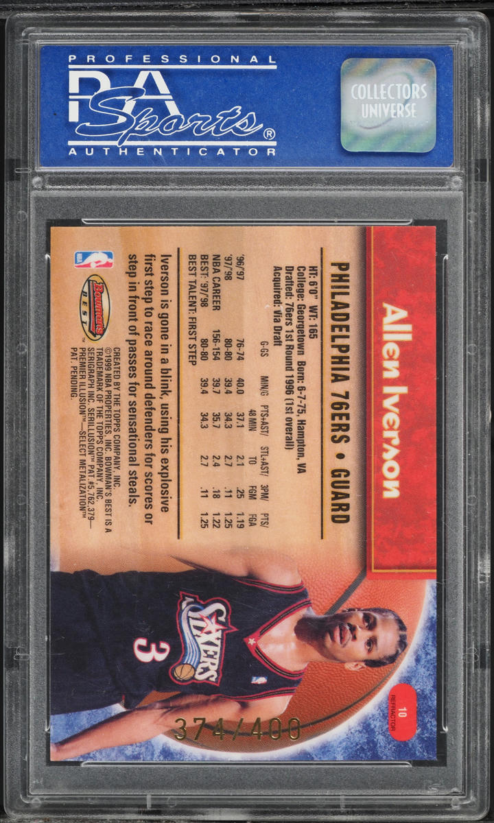 1998 Bowman's Best Refractor Allen Iverson /400 #10 PSA 9 MINT
