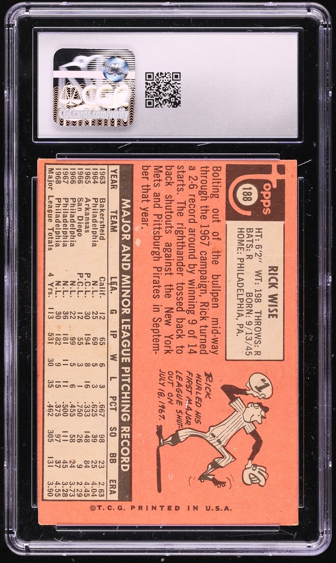1969 Topps Rick Wise #188 CGC 2 GD