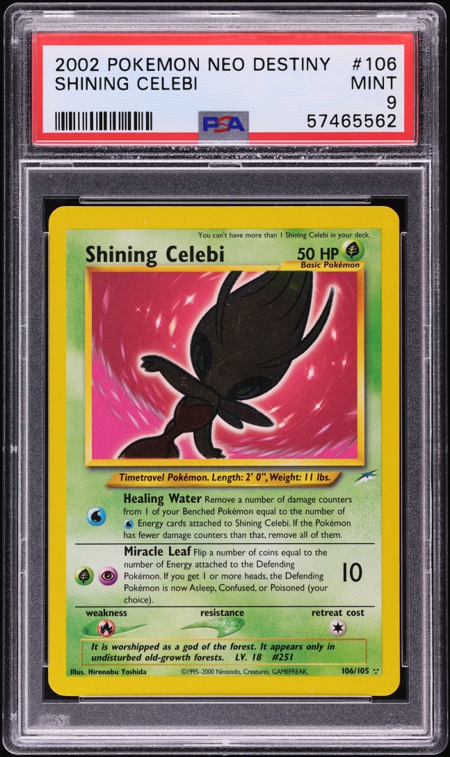 2002 Pokemon Neo Destiny Holo Shining Celebi #106 PSA 9 MINT
