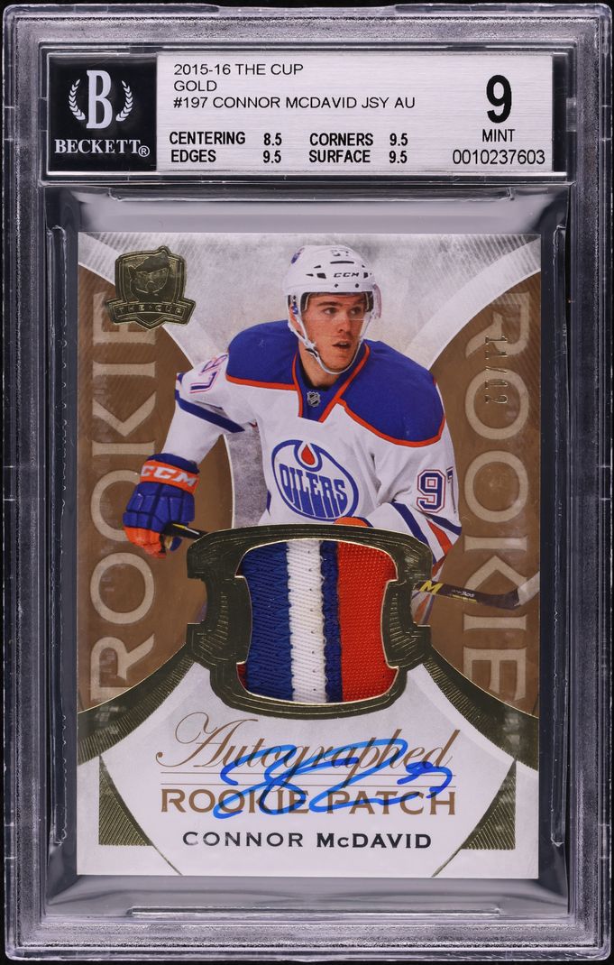 2015 Upper Deck The Cup Gold Connor McDavid ROOKIE PATCH AUTO /12 #197 BGS 9