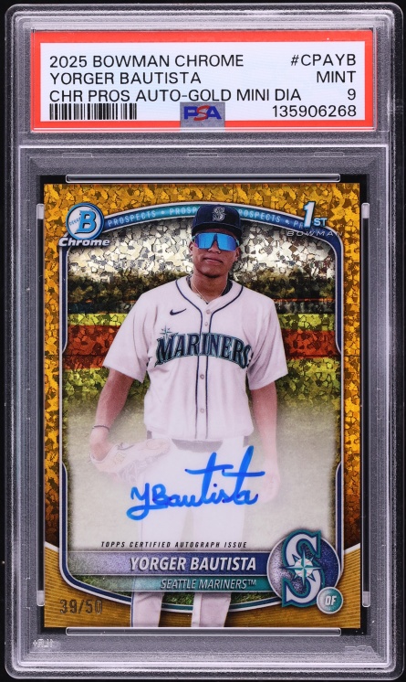 2025 Bowman Chrome Gold Mini Diamond Yorger Bautista PROSPECT AUTO /50 #CPA-YB PSA 9 MINT