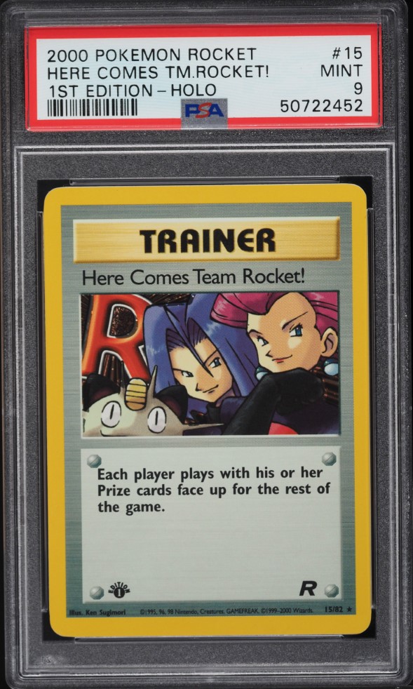 2000 Pokemon Team Rocket 1st Edition Holo Here Comes Team Rocket! #15 PSA 9 MINT