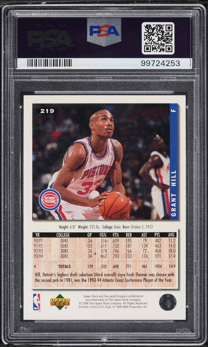 1994 Collector's Choice Grant Hill ROOKIE #219 PSA 9 MINT