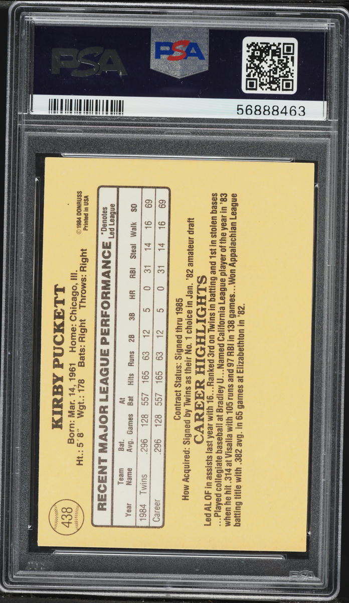 1985 Donruss Kirby Puckett ROOKIE #438 PSA 10 GEM MINT