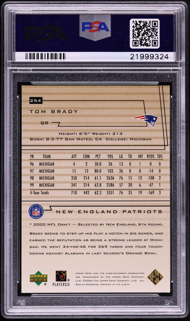 2000 Upper Deck Exclusives Gold Tom Brady ROOKIE 25/25 #254 PSA 8 NM-MT