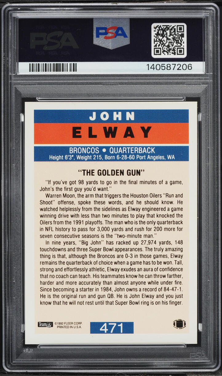 1992 Fleer Football John Elway #471 PSA 8 NM-MT