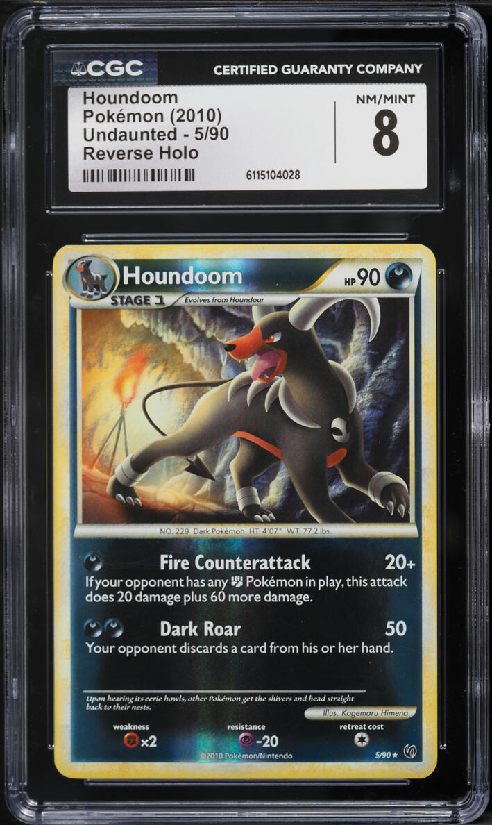 2010 Pokemon HeartGold & SoulSilver Undaunted Reverse Holo Houndoom #5 CGC 8 NM-MT