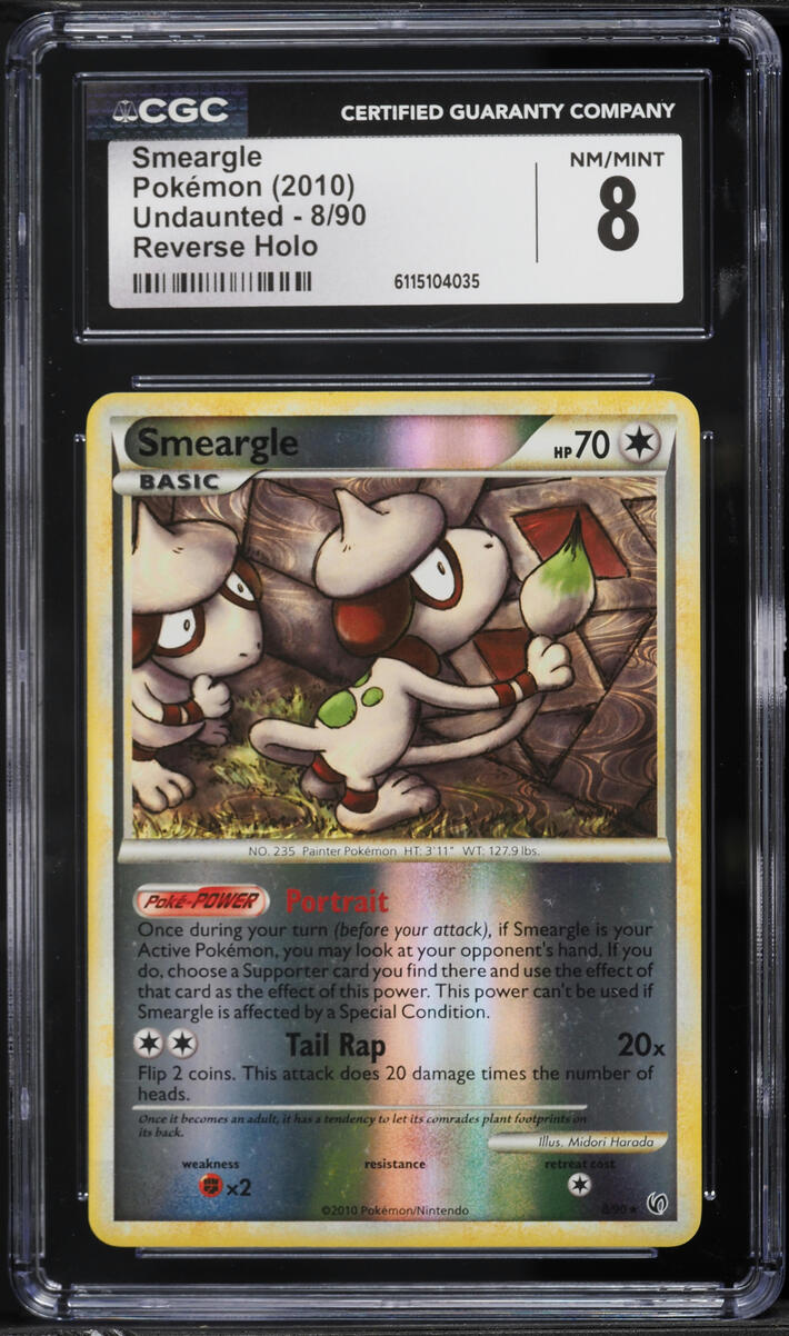 2010 Pokemon HeartGold & SoulSilver Undaunted Reverse Holo Smeargle #8 CGC 8 NM-MT