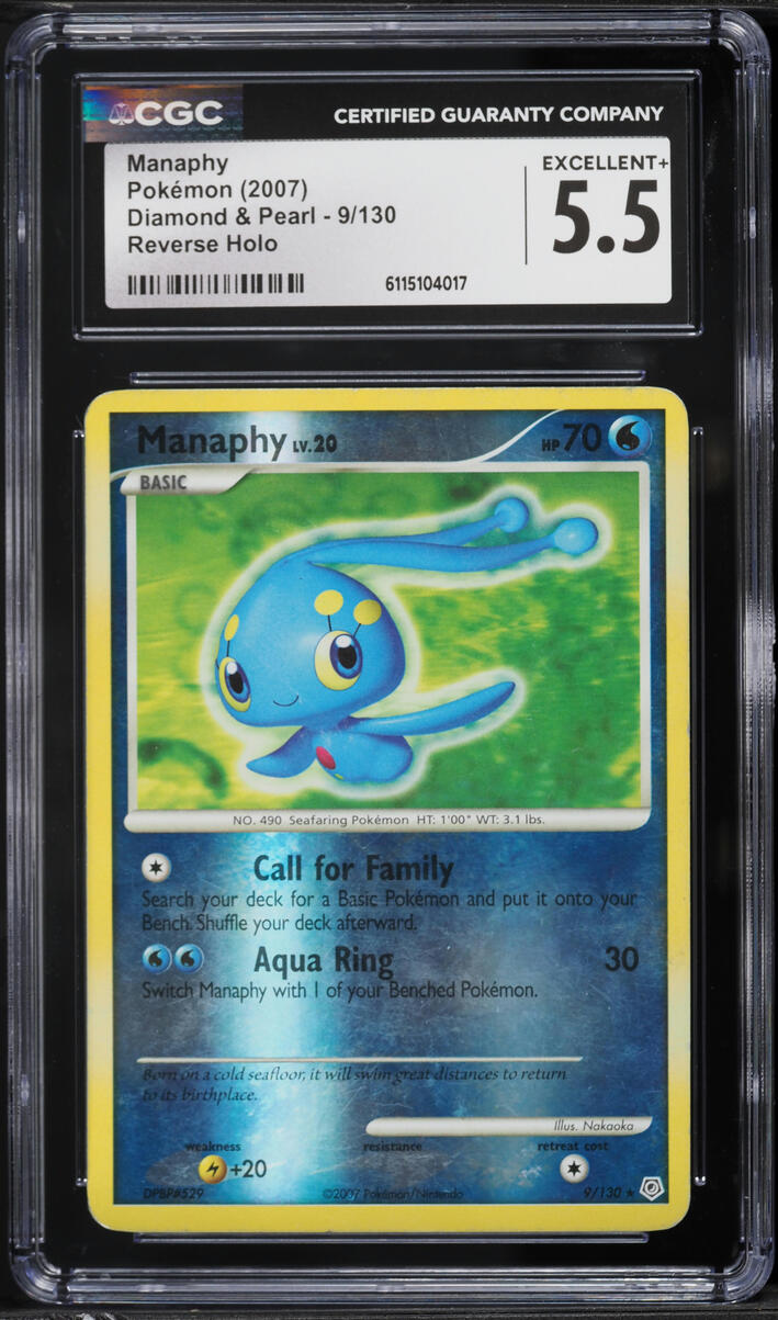 2007 Pokemon Diamond & Pearl Reverse Holo Manaphy #9 CGC 5.5 EX+