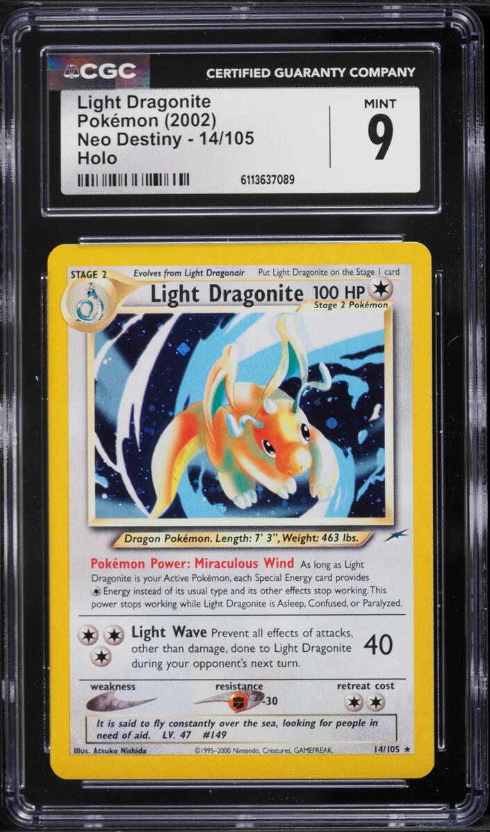 2002 Pokemon Neo Destiny Holo Light Dragonite #14 CGC 9 MINT