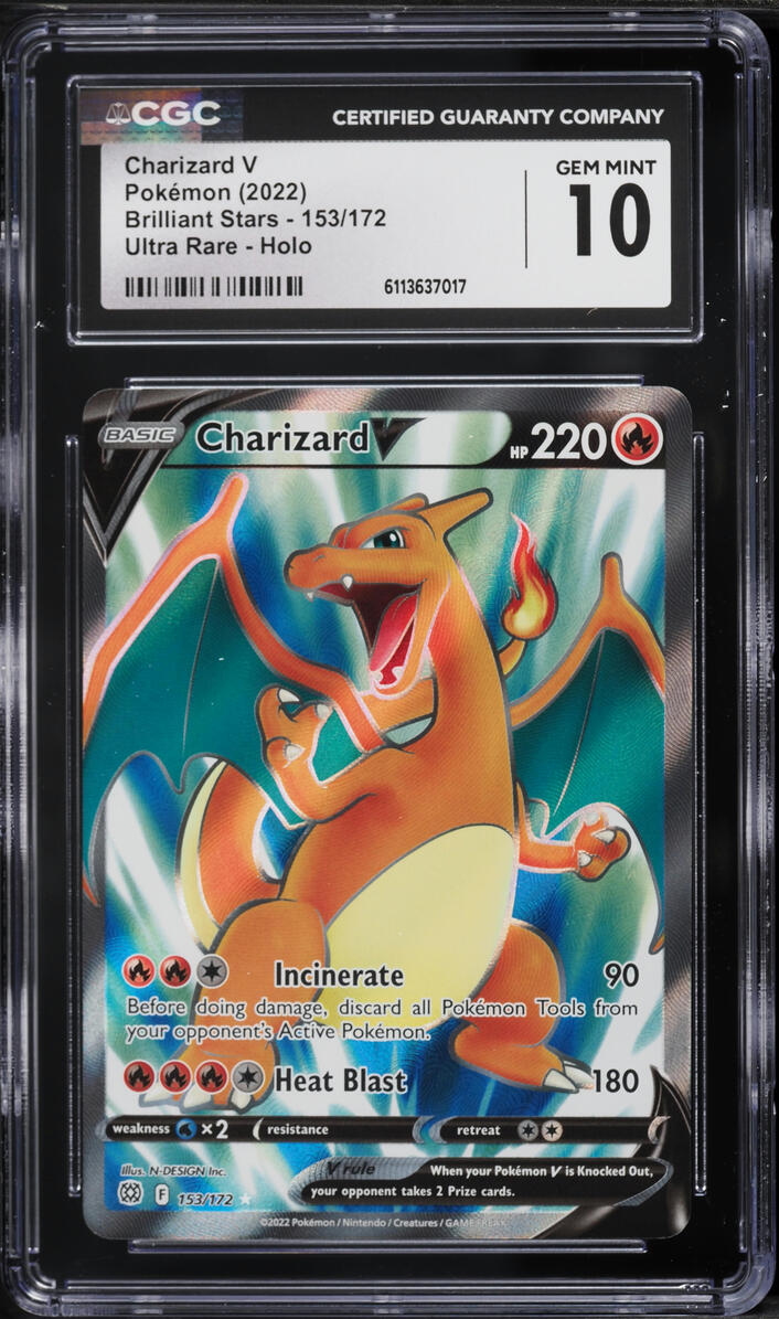 2022 Pokemon Sword & Shield Brilliant Stars Full Art Charizard V #153 CGC 10 GEM MINT