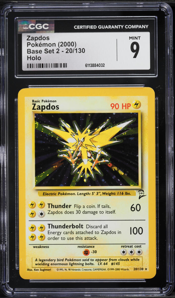 2000 Pokemon Base Set 2 Holo Zapdos #20 CGC 9 MINT
