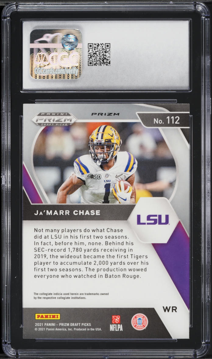 2021 Panini Prizm Draft Green Ja'Marr Chase ROOKIE #112 CGC 8 NM-MT