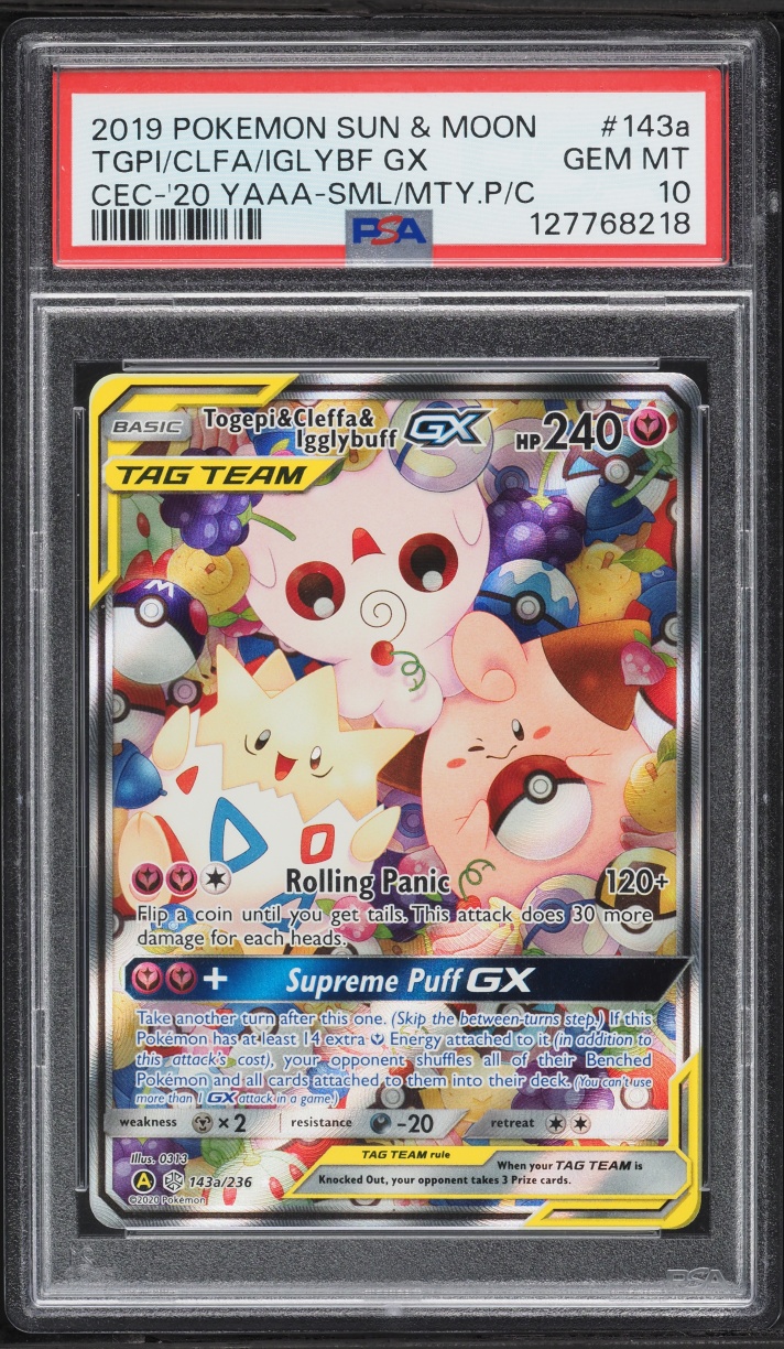 2019 Pokemon Sun & Moon Cosmic Eclipse Full Art Togepi Cleffa Igglybuff GX #143a PSA 10 GEM