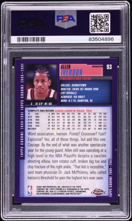 2000 Topps Chrome Refractor Allen Iverson #93 PSA 10 GEM MINT